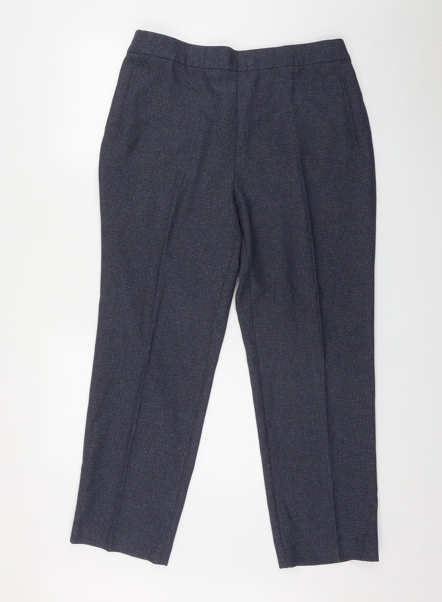 Marks and Spencer Womens Blue Houndstooth Polyester Trousers  Size 18 L29 in Regular