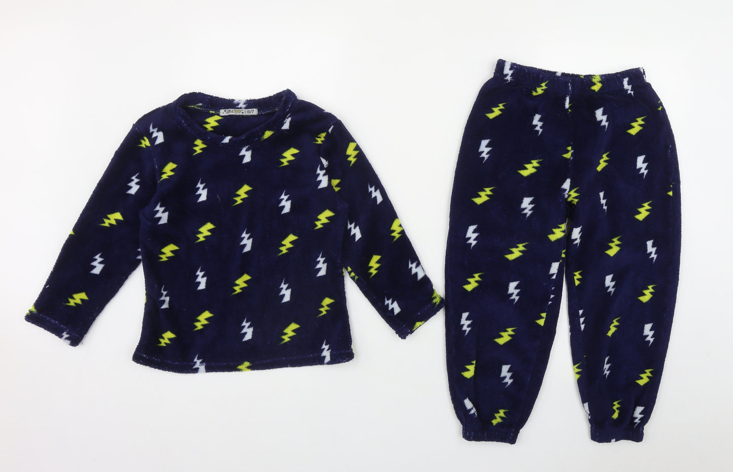 Chill out Boys Blue Geometric Polyester  Pyjama Set Size 6-7 Years   - Lightning Bolt print