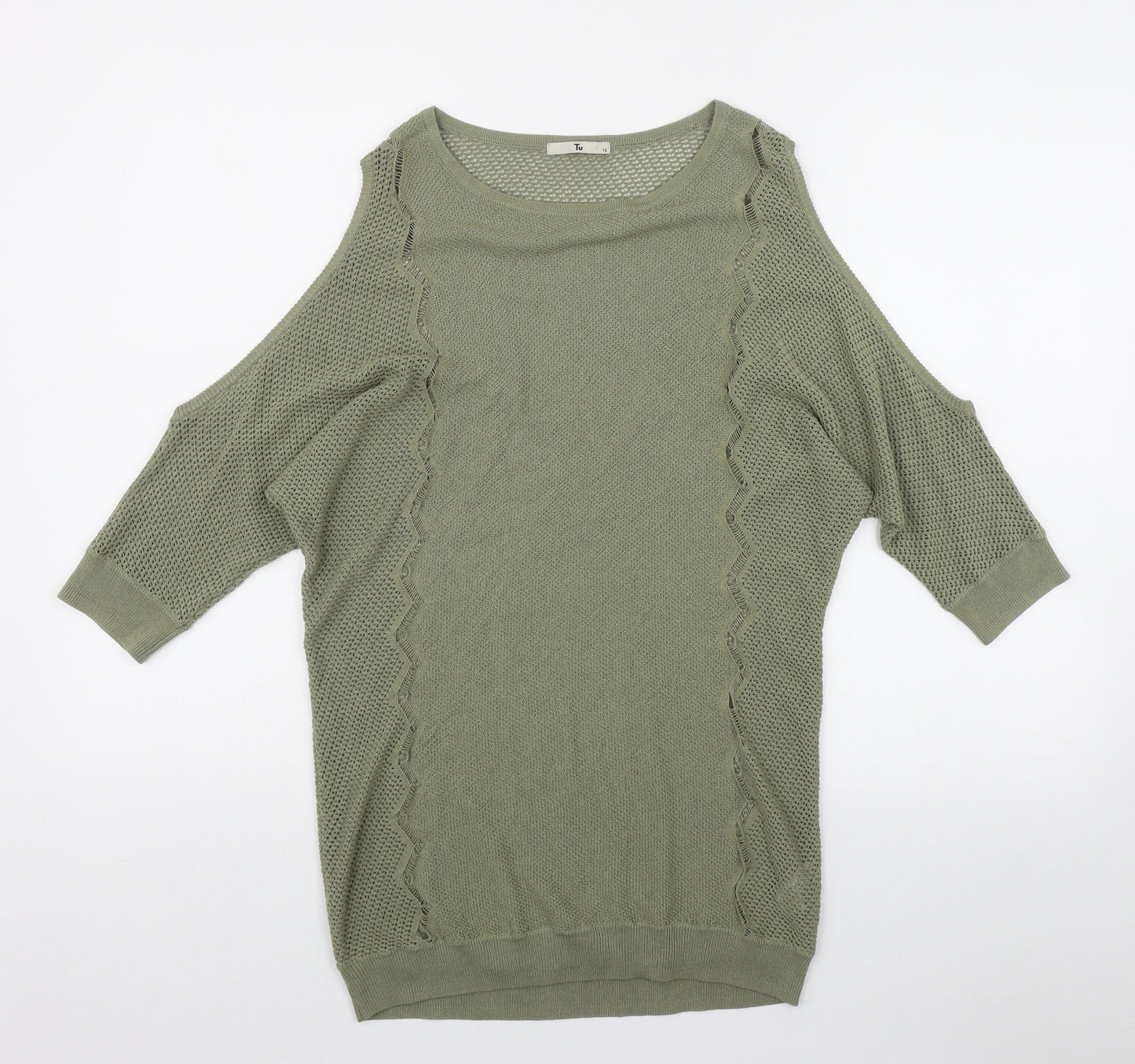TU Womens Green Round Neck  Acrylic Pullover Jumper Size 12