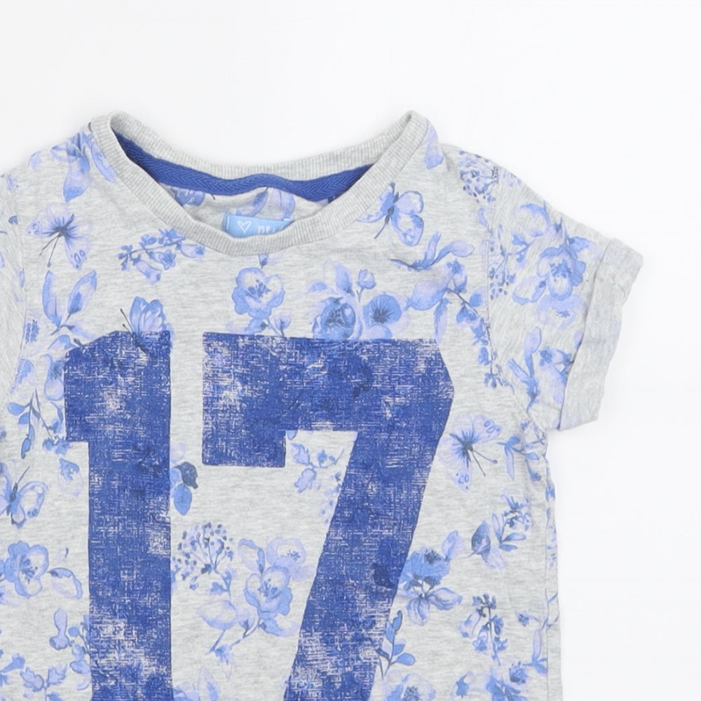 NEXT Girls Grey Floral Cotton Basic T-Shirt Size 5 Years Crew Neck Pullover