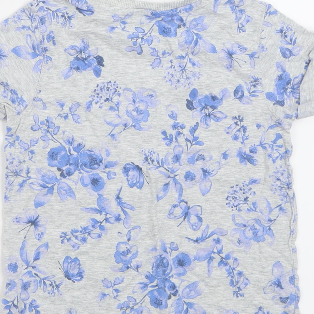 NEXT Girls Grey Floral Cotton Basic T-Shirt Size 5 Years Crew Neck Pullover