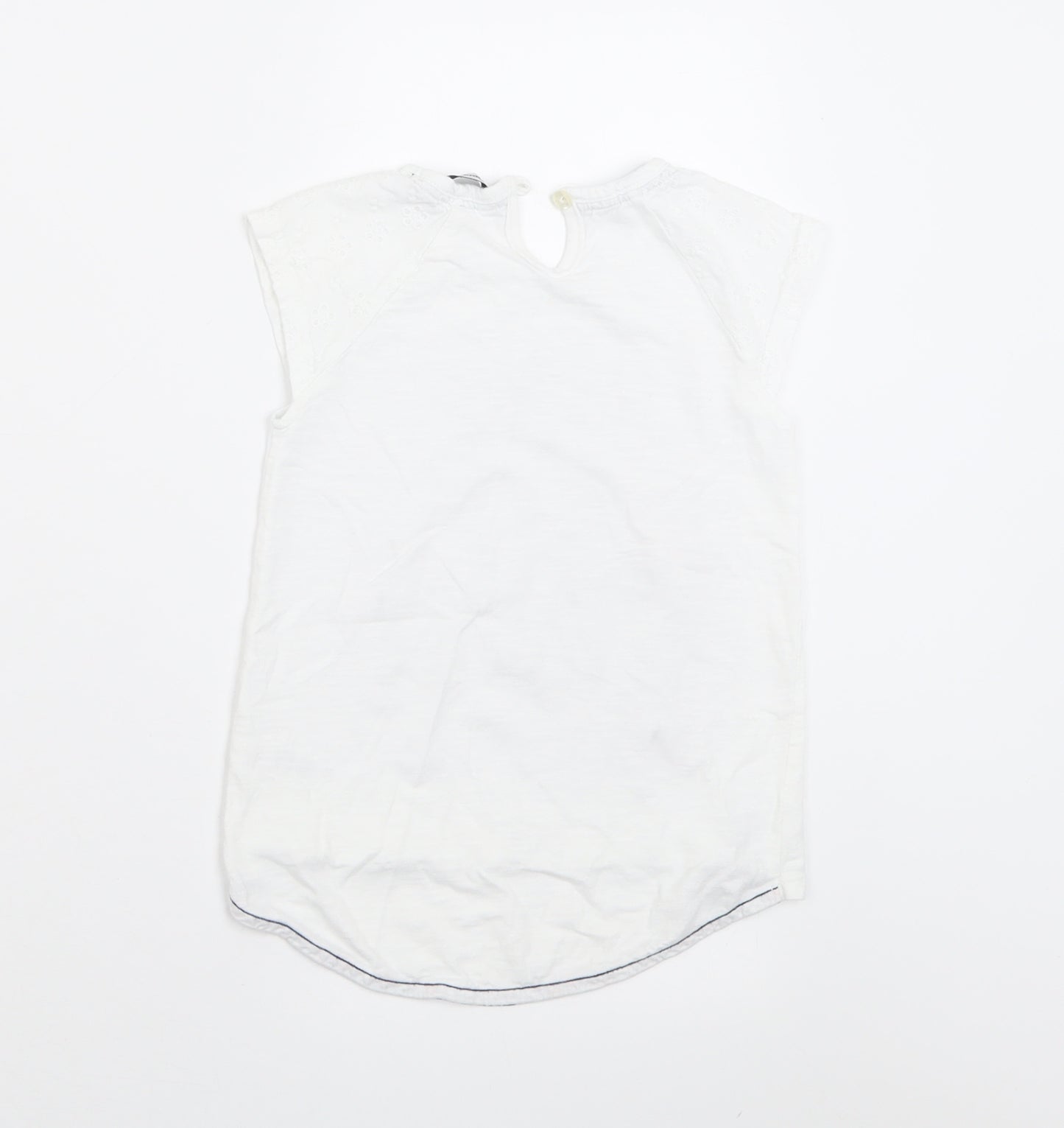 George Girls White  Cotton Basic T-Shirt Size 5-6 Years Crew Neck Button - happy girls are the prettiest