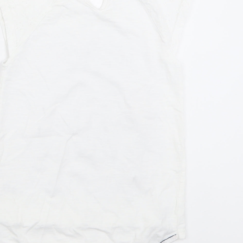 George Girls White  Cotton Basic T-Shirt Size 5-6 Years Crew Neck Button - happy girls are the prettiest