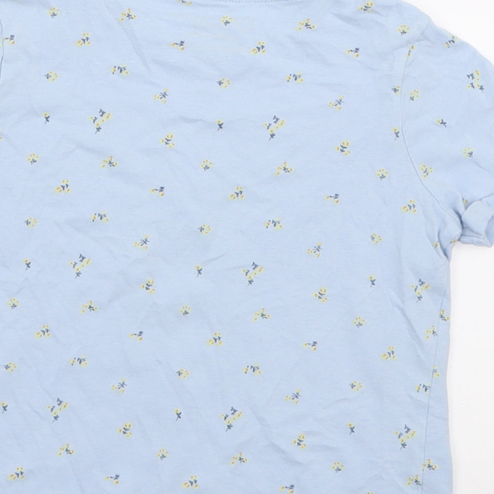 Primark Girls Blue Floral Cotton Basic T-Shirt Size 8-9 Years Crew Neck Pullover - positive vibes
