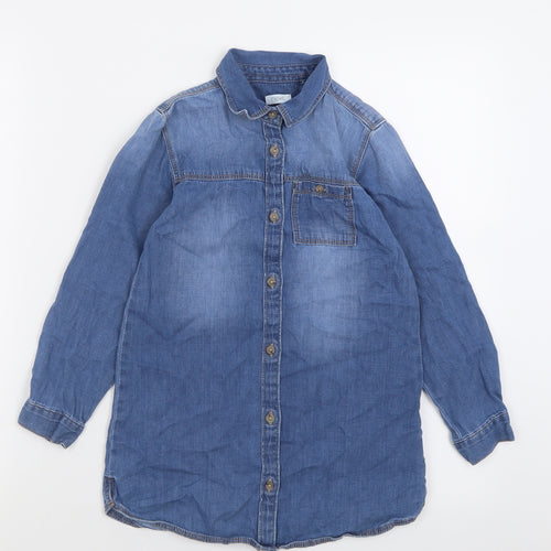 NEXT Girls Blue  Cotton A-Line  Size 6-7 Years  Collared Button