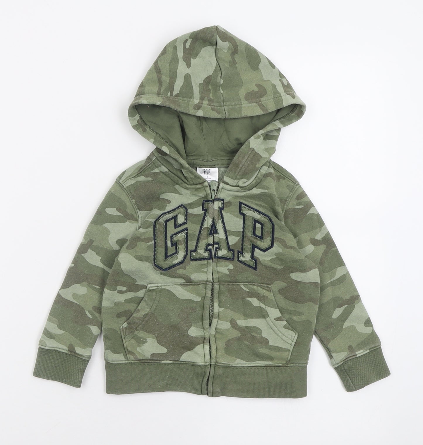 Gap Boys Green Camouflage Cotton Full Zip Hoodie Size 2 Years  Zip