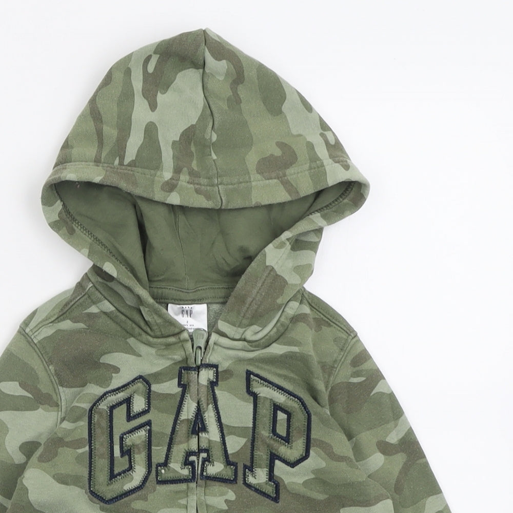 Gap Boys Green Camouflage Cotton Full Zip Hoodie Size 2 Years  Zip