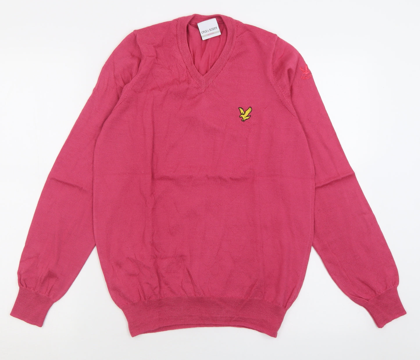 Lyle & Scott Mens Pink V-Neck  Wool Pullover Jumper Size M