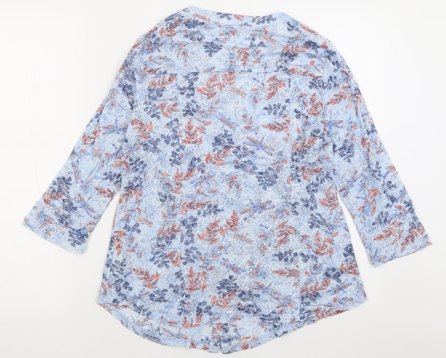 Per Una Womens Blue Floral Cotton Basic Button-Up Size 14 V-Neck