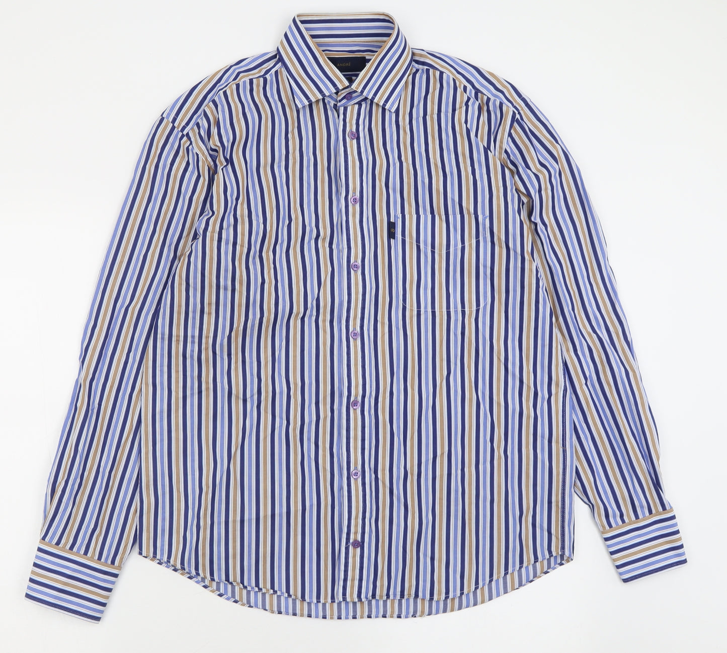 Andre Mens Blue Striped Cotton  Button-Up Size M Collared Button