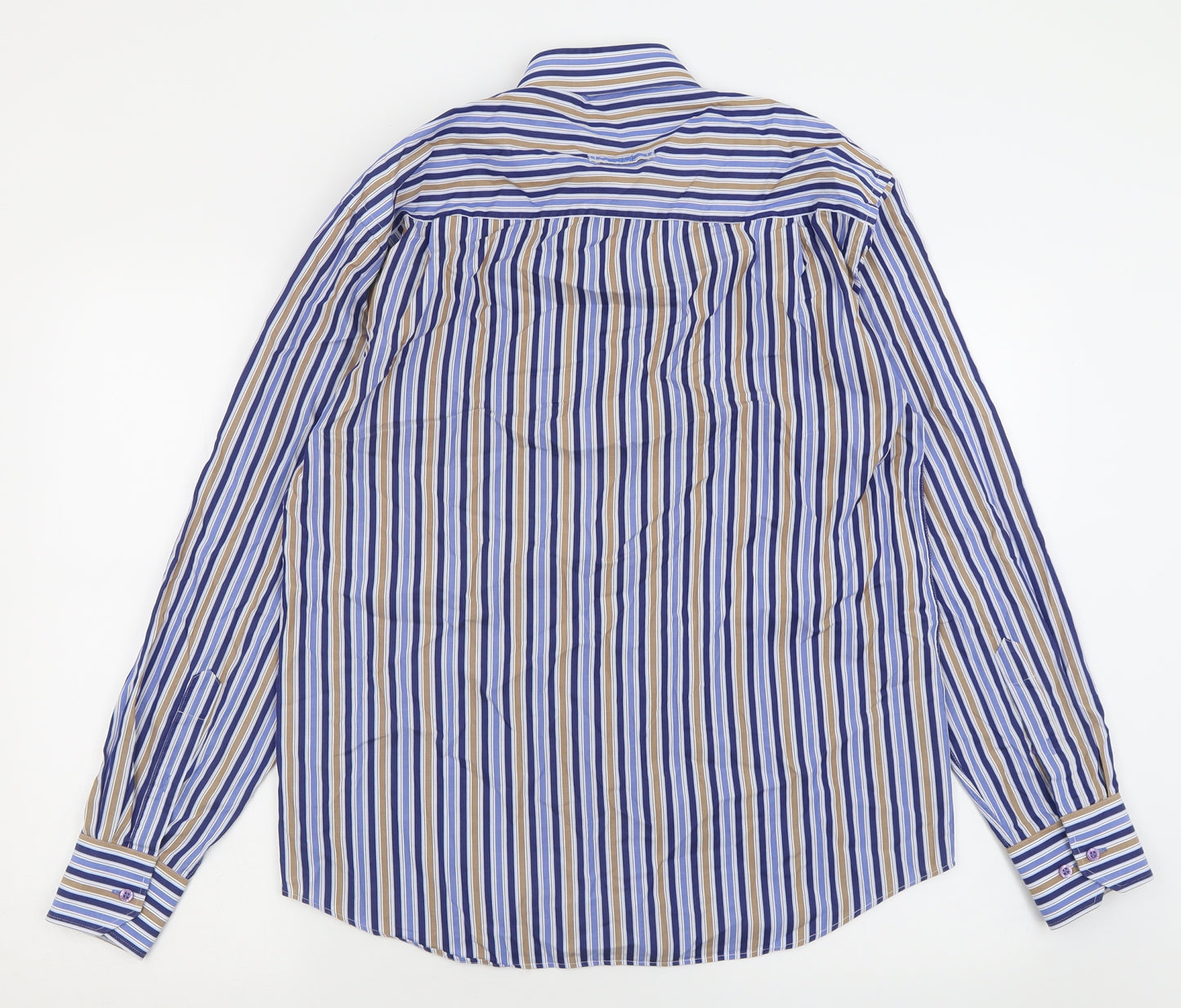 Andre Mens Blue Striped Cotton  Button-Up Size M Collared Button