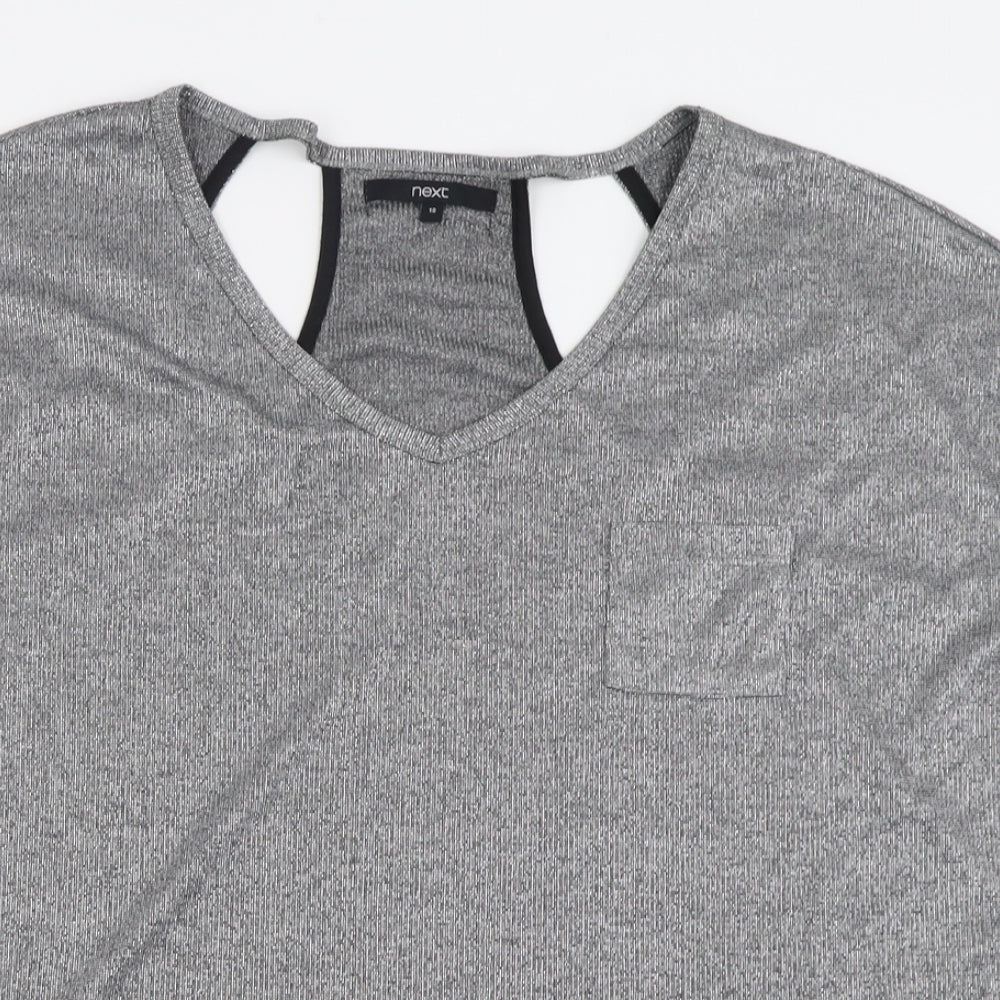 NEXT Womens Silver  Polyester Basic T-Shirt Size 18 V-Neck