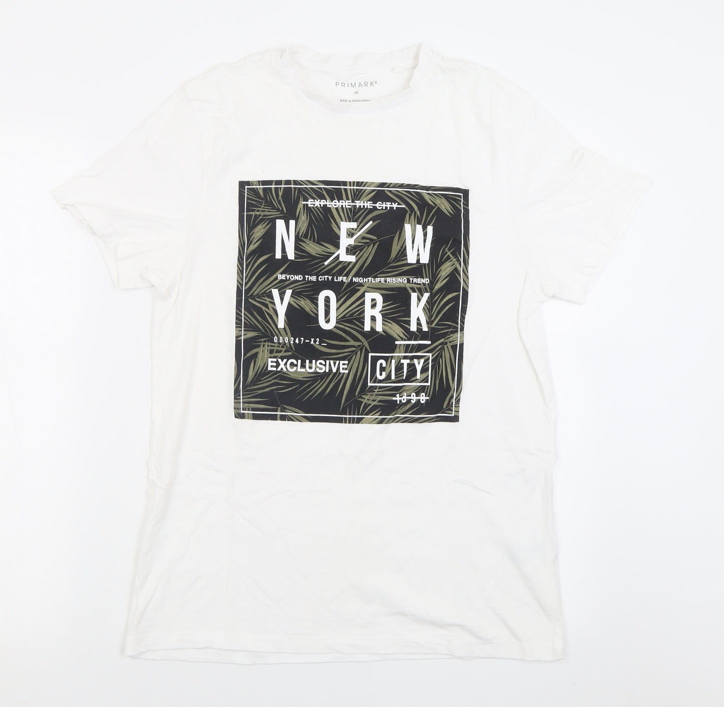 Primark Mens White  Cotton  T-Shirt Size M Crew Neck  - New York