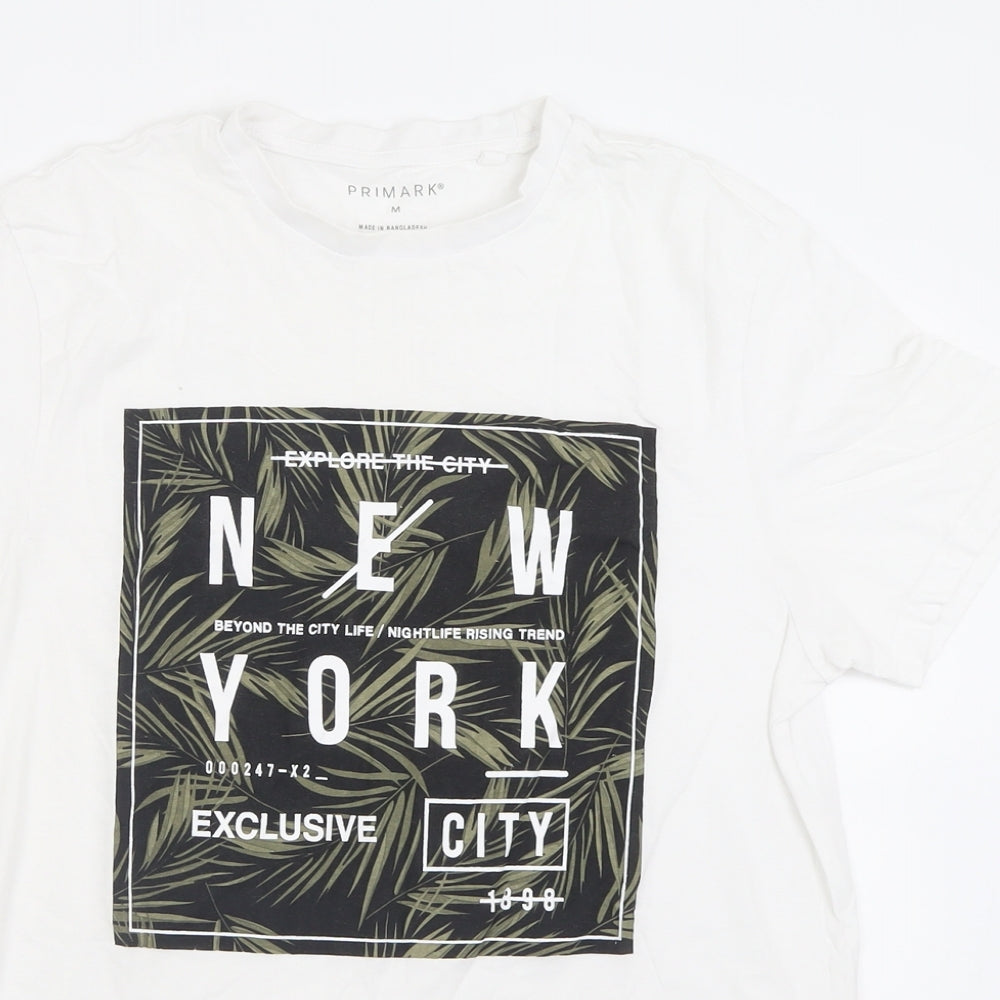 Primark Mens White  Cotton  T-Shirt Size M Crew Neck  - New York