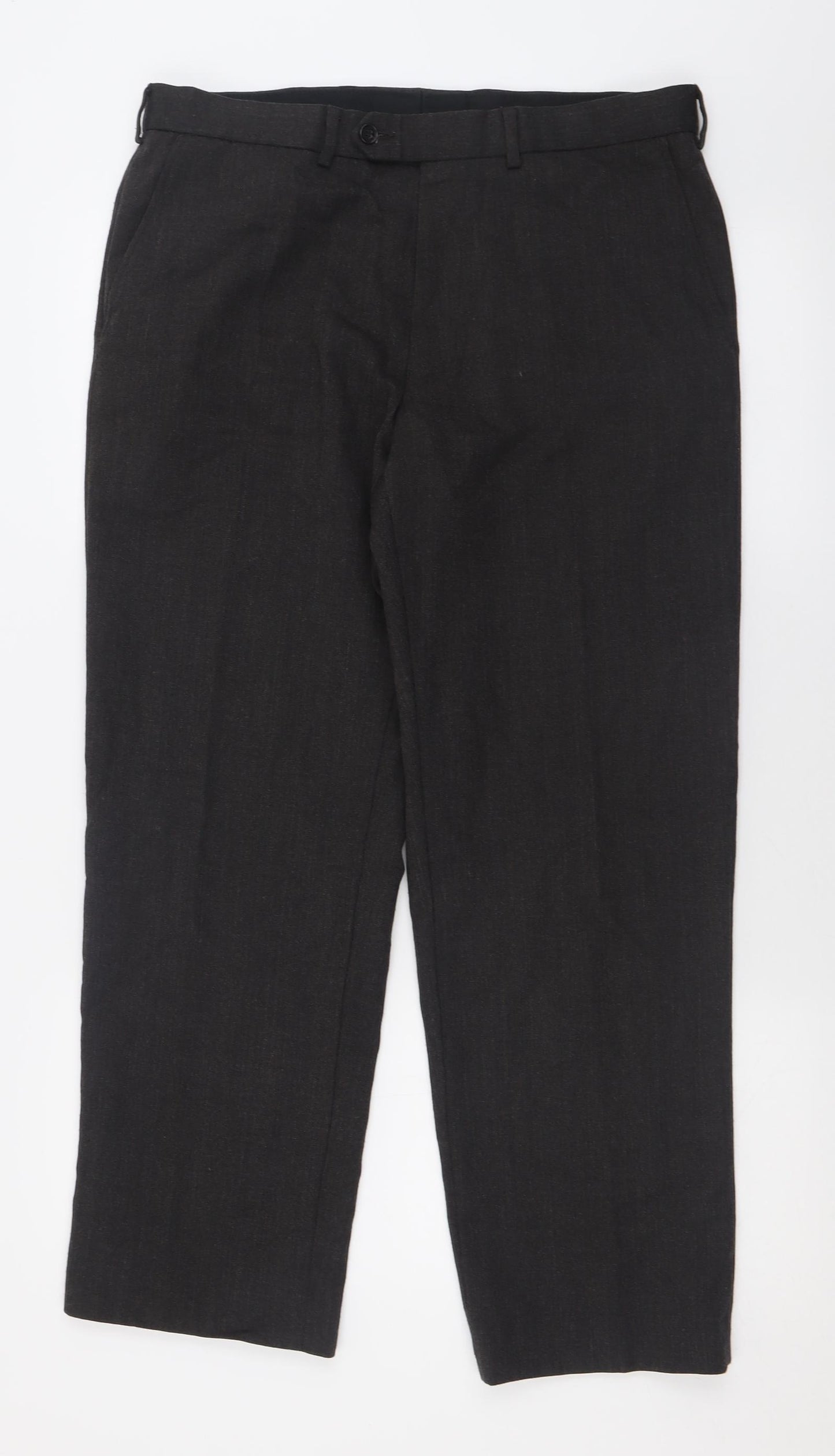 Marks and Spencer Mens Grey  Polyester Trousers  Size 34 L29 in Regular Button - Short Leg