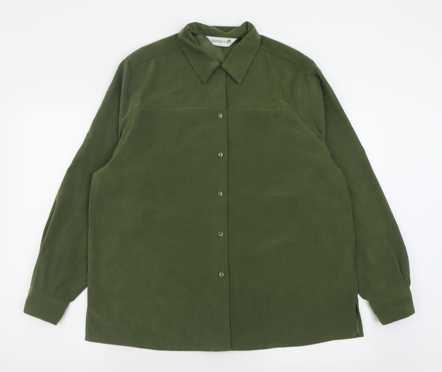 Jumper Womens Green  Polyester Basic Button-Up Size L Collared