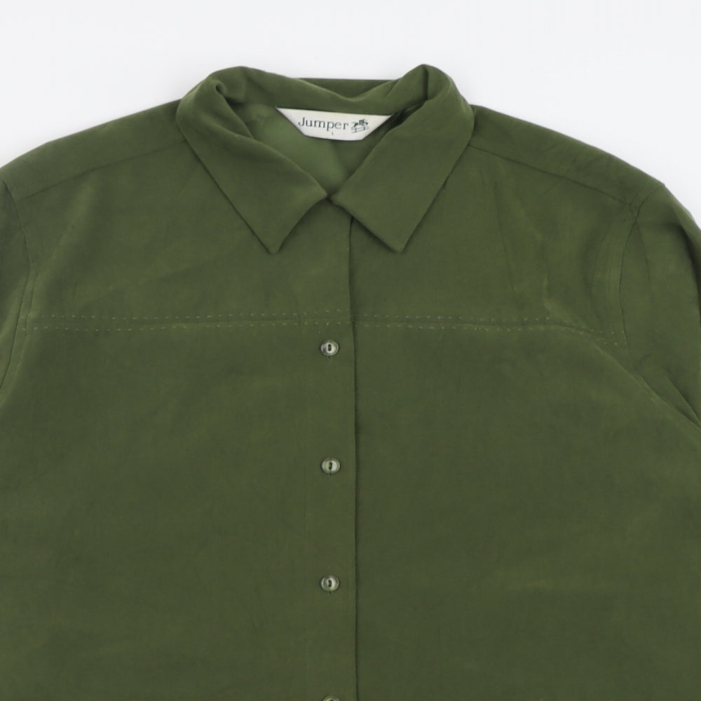 Jumper Womens Green  Polyester Basic Button-Up Size L Collared