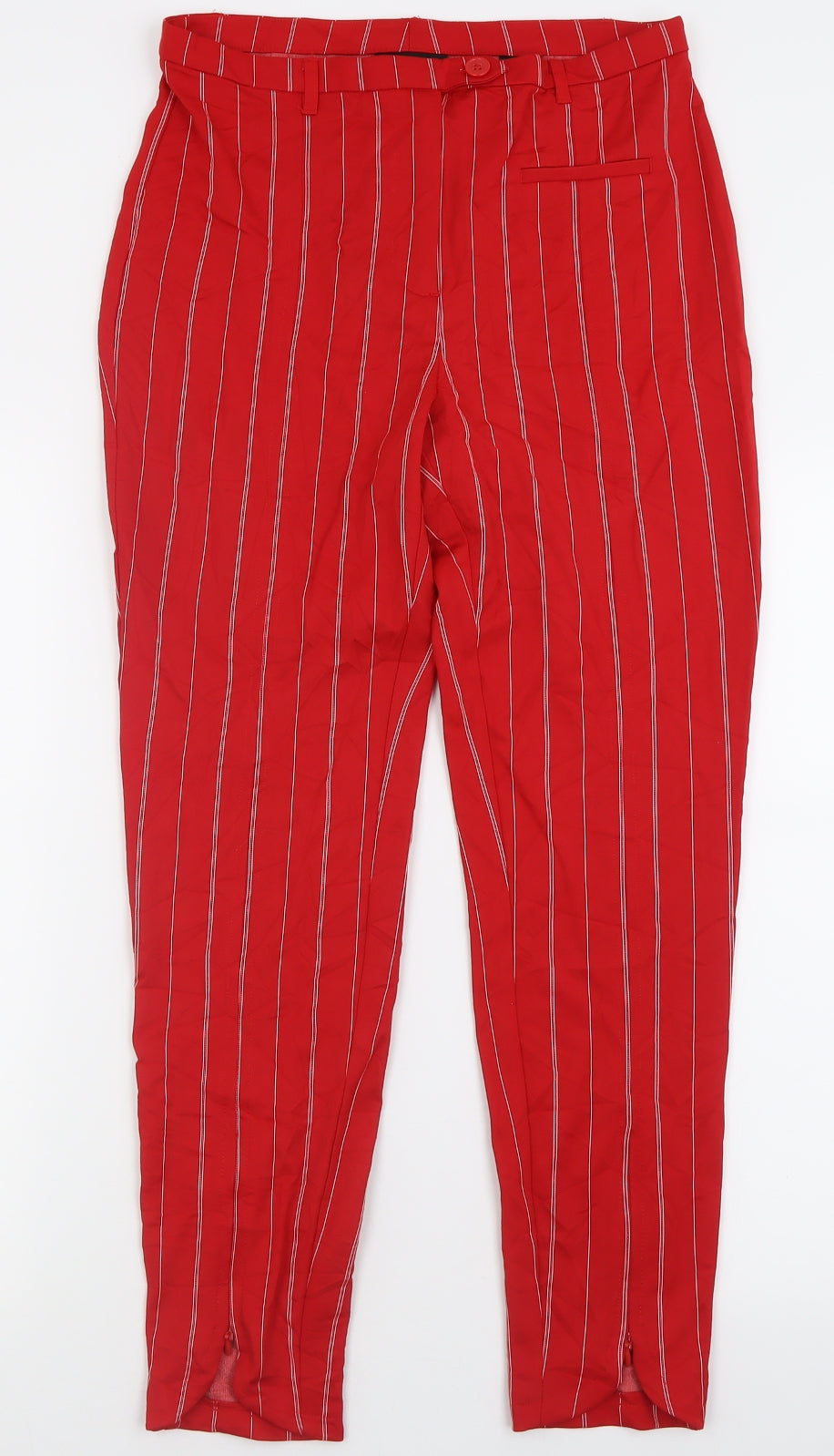 Monkl Womens Red Striped Polyamide Trousers  Size 14 L28 in Regular Button