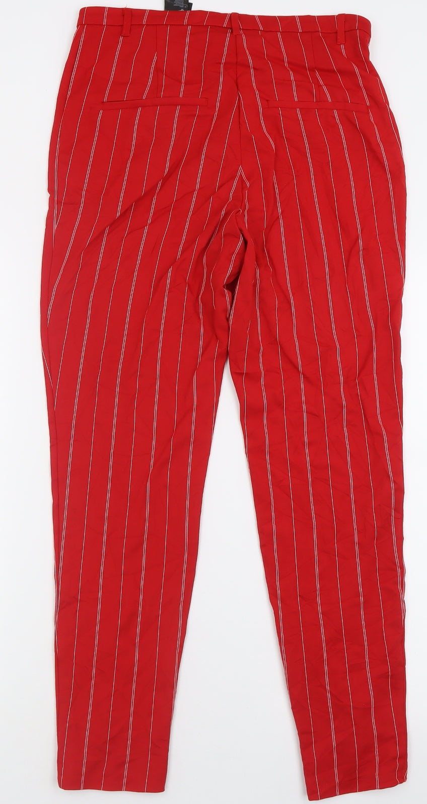 Monkl Womens Red Striped Polyamide Trousers  Size 14 L28 in Regular Button