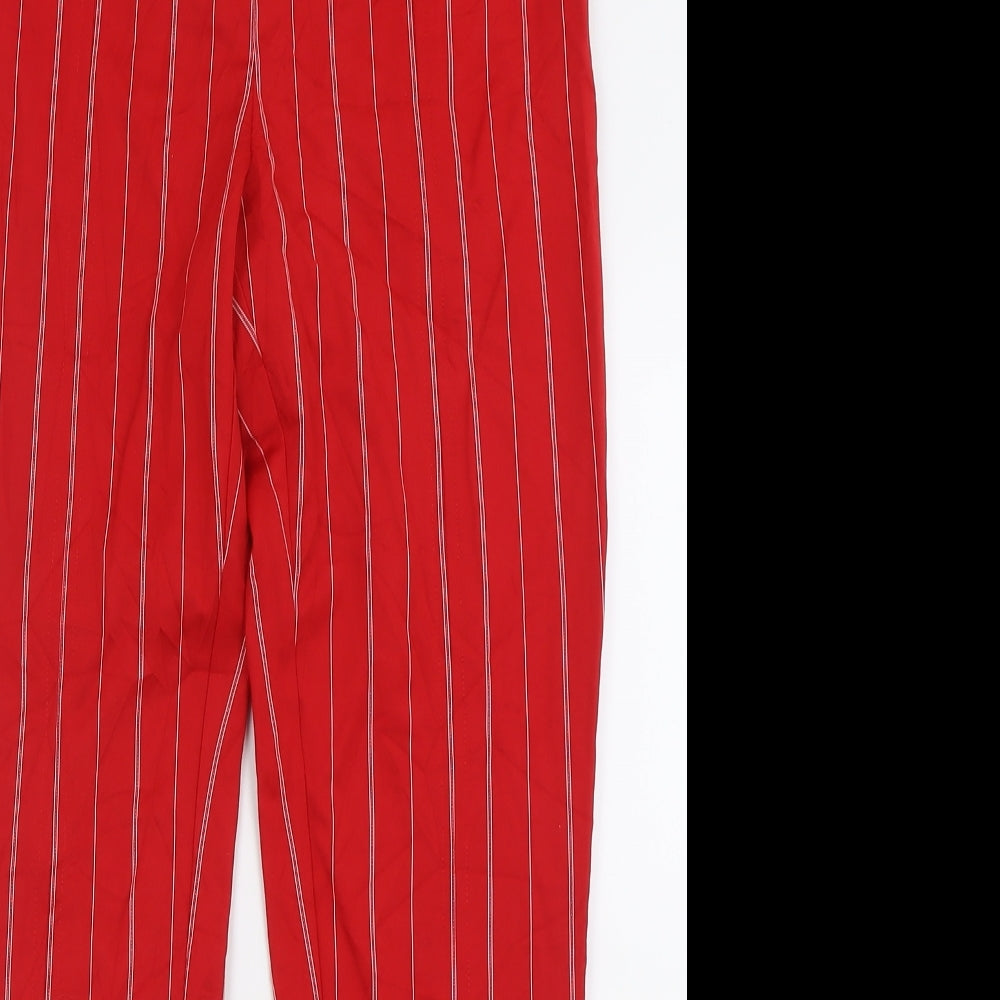 Monkl Womens Red Striped Polyamide Trousers  Size 14 L28 in Regular Button