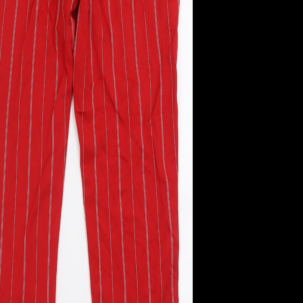Monkl Womens Red Striped Polyamide Trousers  Size 14 L28 in Regular Button