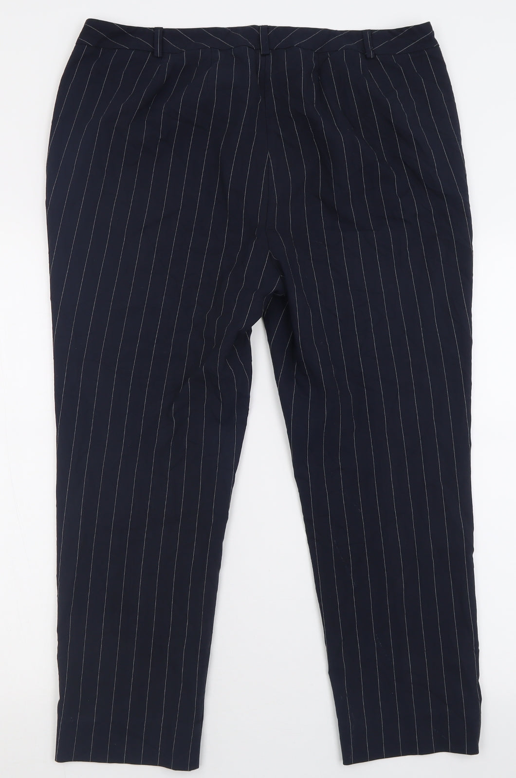 Marks and Spencer Womens Blue Striped Polyester Trousers  Size 16 L25 in Regular Hook & Eye