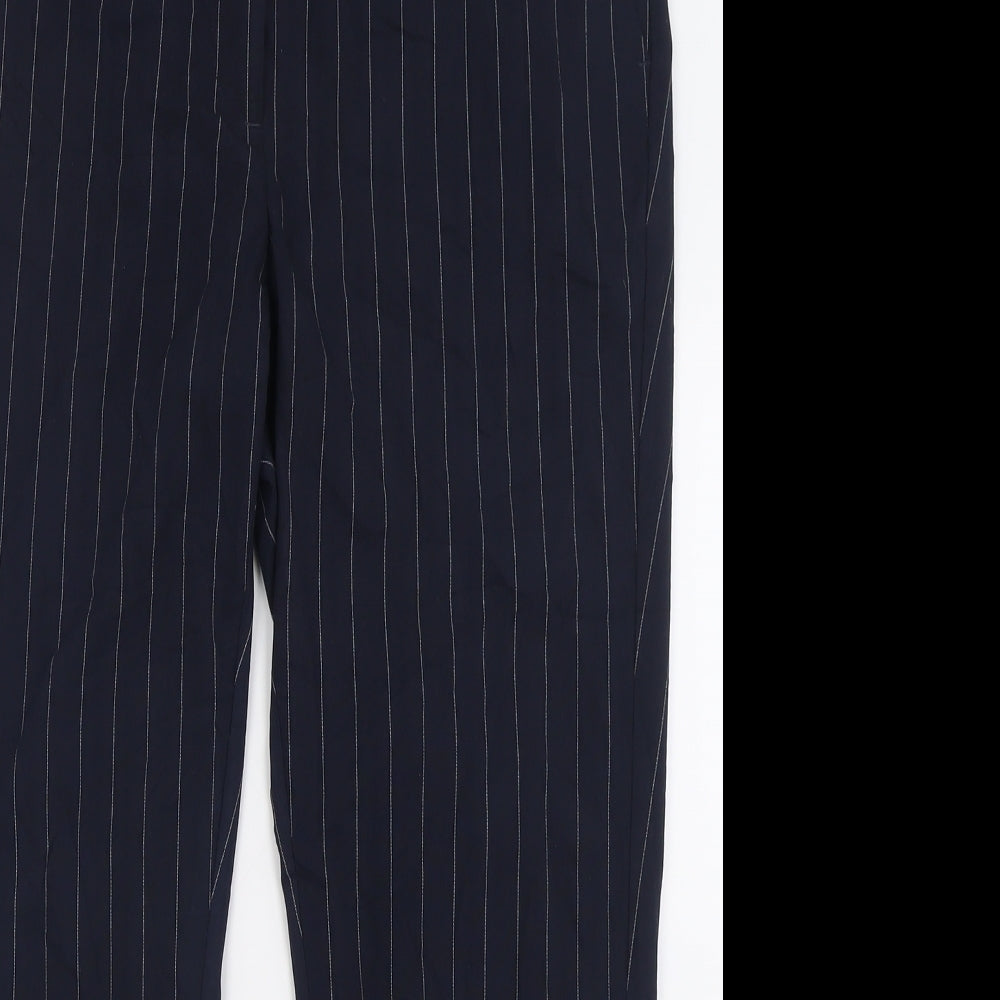 Marks and Spencer Womens Blue Striped Polyester Trousers  Size 16 L25 in Regular Hook & Eye