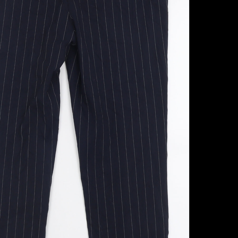 Marks and Spencer Womens Blue Striped Polyester Trousers  Size 16 L25 in Regular Hook & Eye