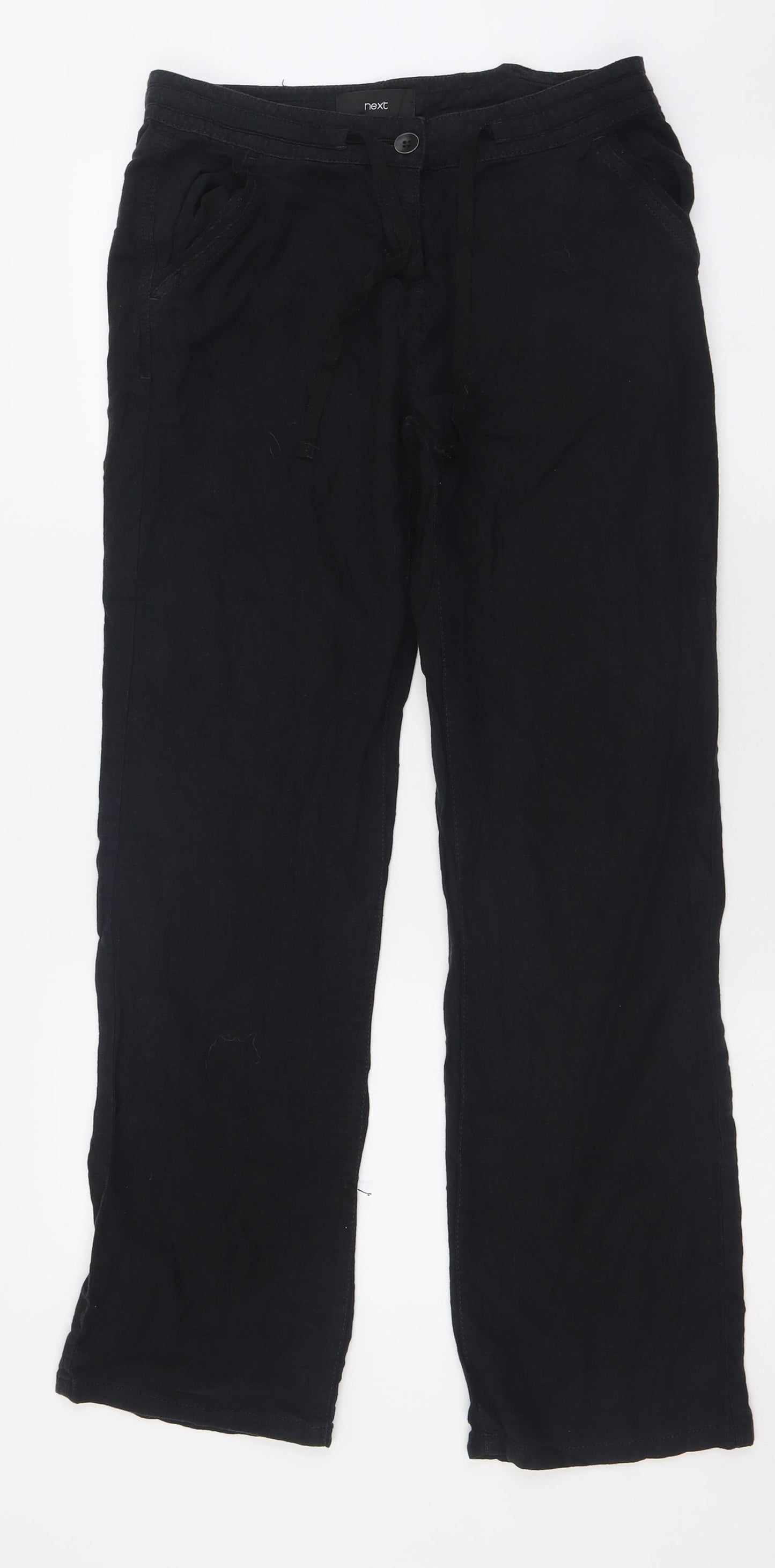 NEXT Womens Black  Linen Trousers  Size 8 L30 in Regular Button