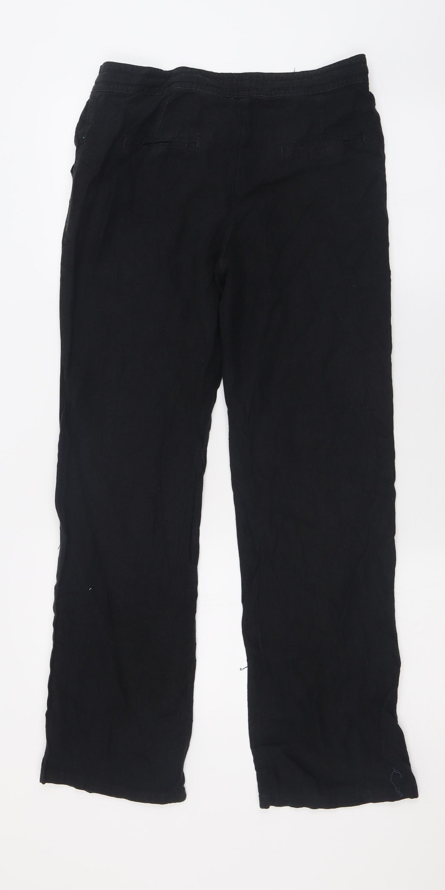 NEXT Womens Black  Linen Trousers  Size 8 L30 in Regular Button