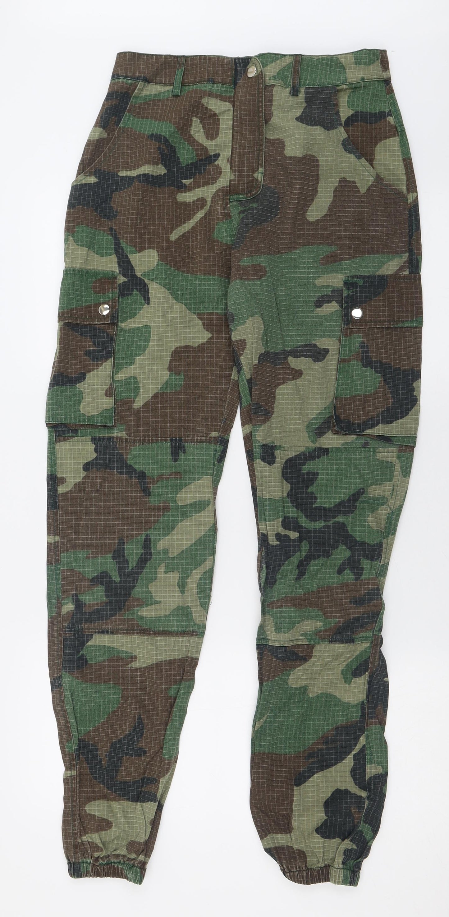 Missguided Womens Green Camouflage Cotton Cargo Trousers Size 8 L30 in Regular Button