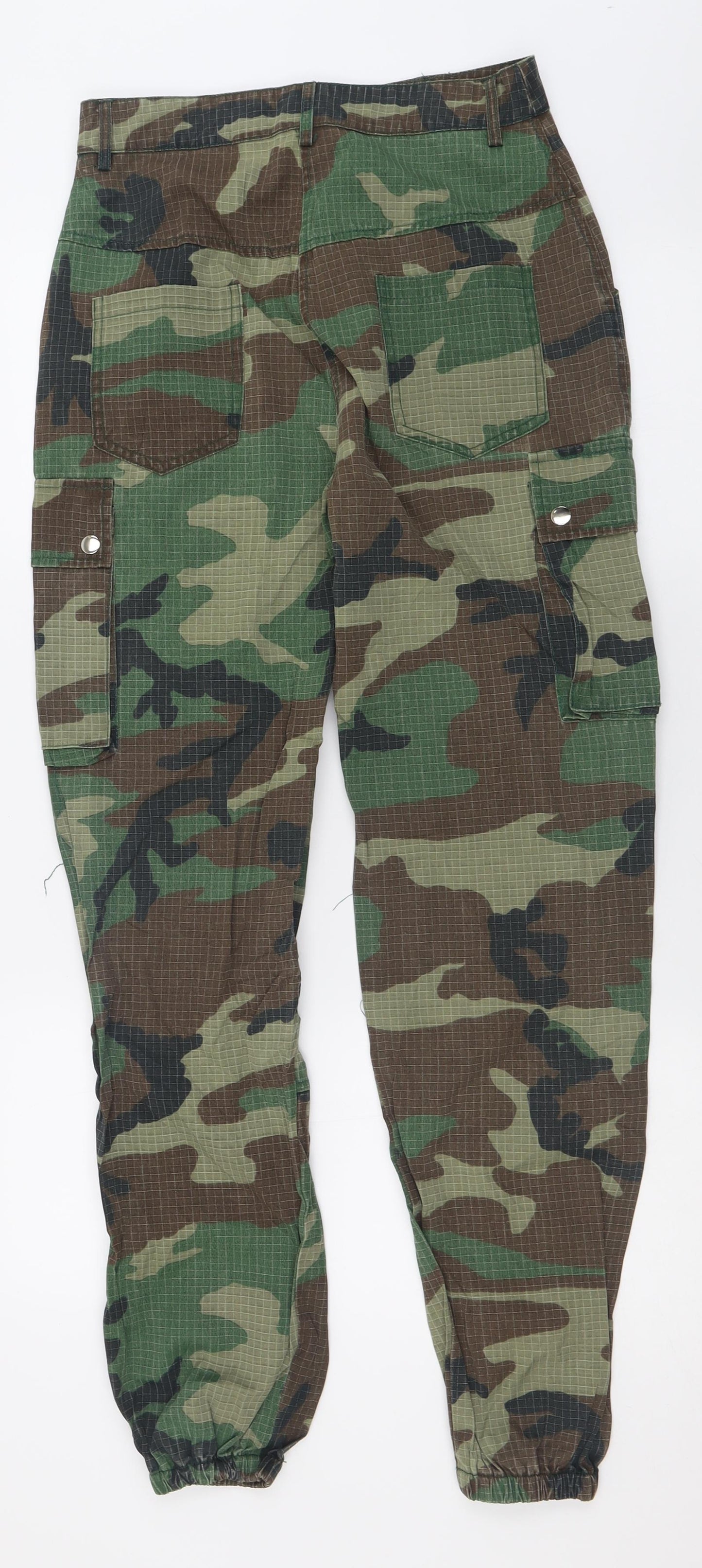 Missguided Womens Green Camouflage Cotton Cargo Trousers Size 8 L30 in Regular Button