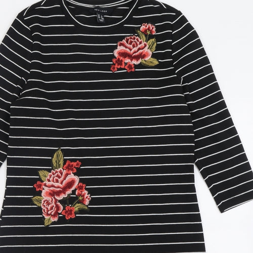 New Look Womens Black Striped Polyester A-Line  Size 8  Crew Neck Pullover
