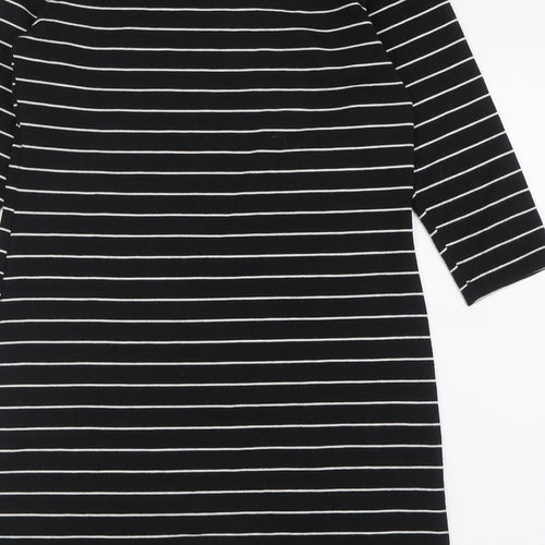New Look Womens Black Striped Polyester A-Line  Size 8  Crew Neck Pullover