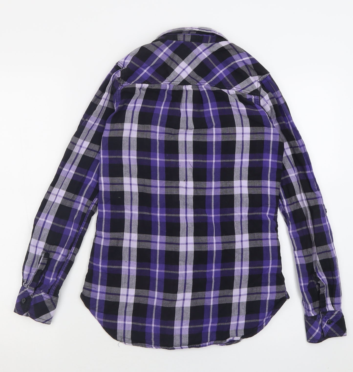 H&M Womens Purple Check Cotton Basic Button-Up Size 4 Collared