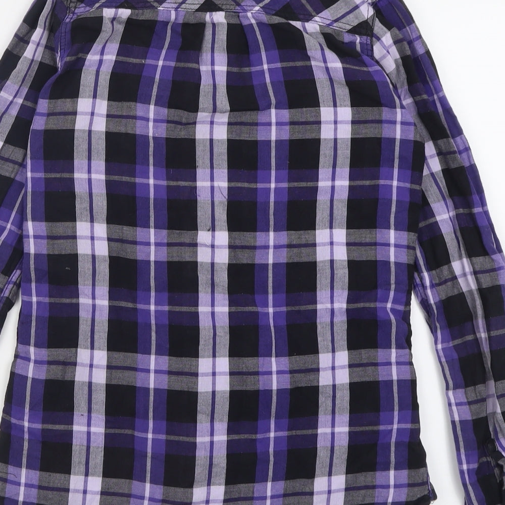 H&M Womens Purple Check Cotton Basic Button-Up Size 4 Collared