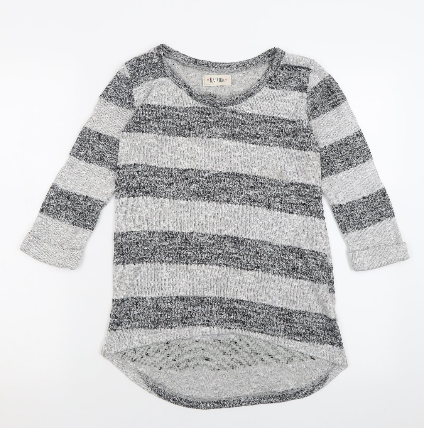 New Look Womens Grey Crew Neck Striped Viscose Pullover Jumper Size 8