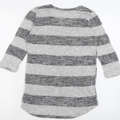 New Look Womens Grey Crew Neck Striped Viscose Pullover Jumper Size 8