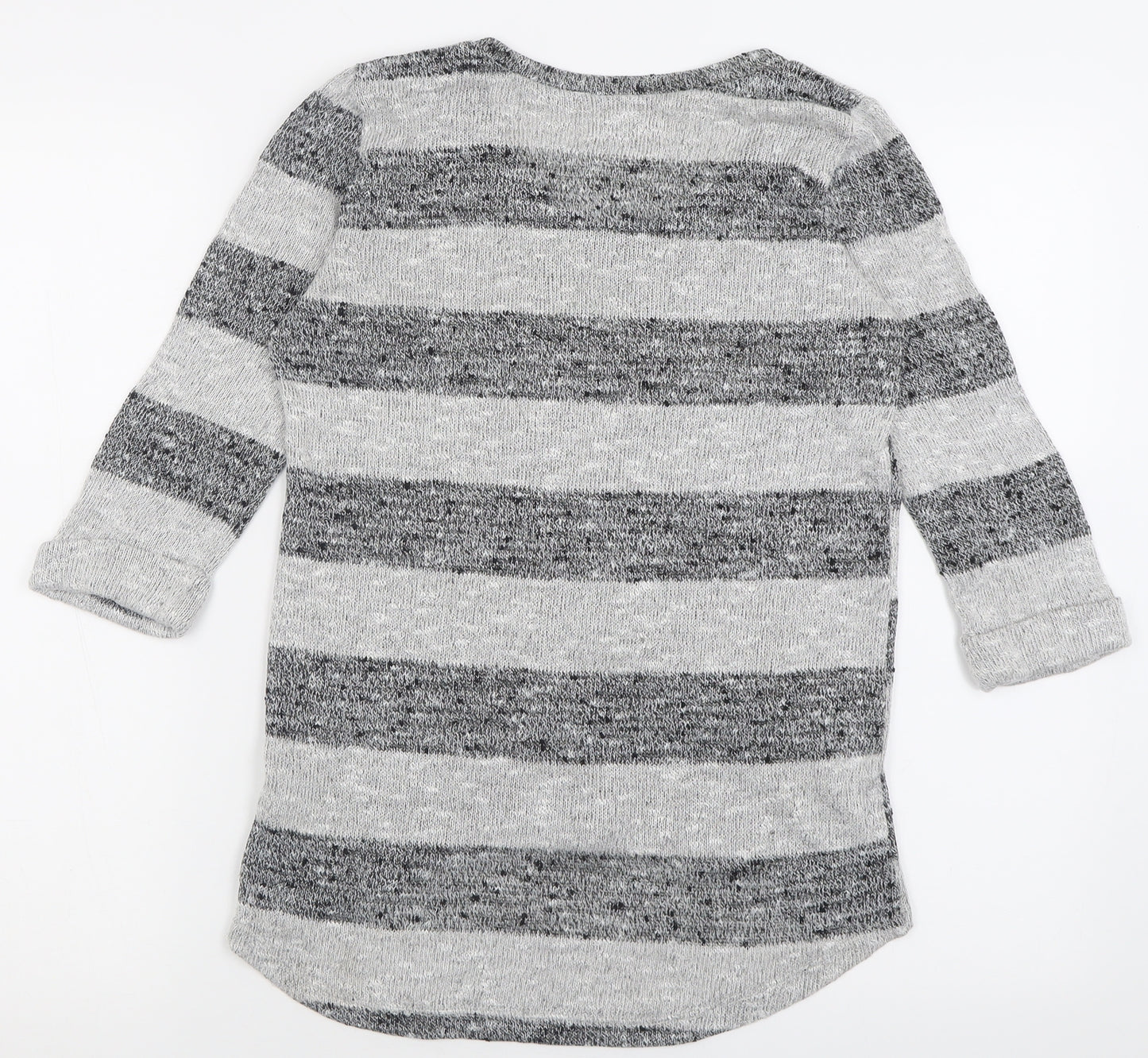 New Look Womens Grey Crew Neck Striped Viscose Pullover Jumper Size 8