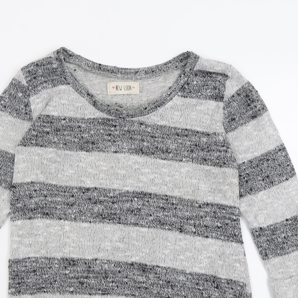 New Look Womens Grey Crew Neck Striped Viscose Pullover Jumper Size 8