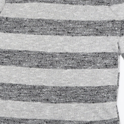 New Look Womens Grey Crew Neck Striped Viscose Pullover Jumper Size 8