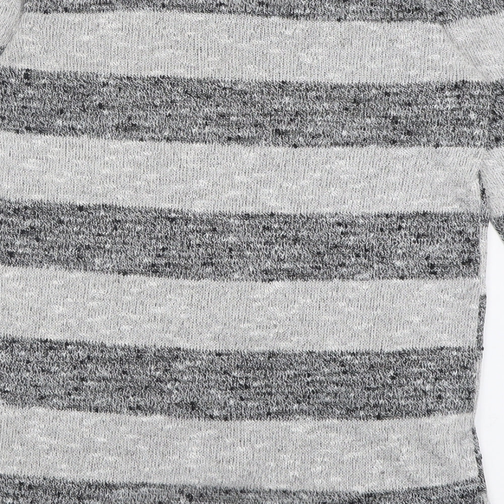 New Look Womens Grey Crew Neck Striped Viscose Pullover Jumper Size 8