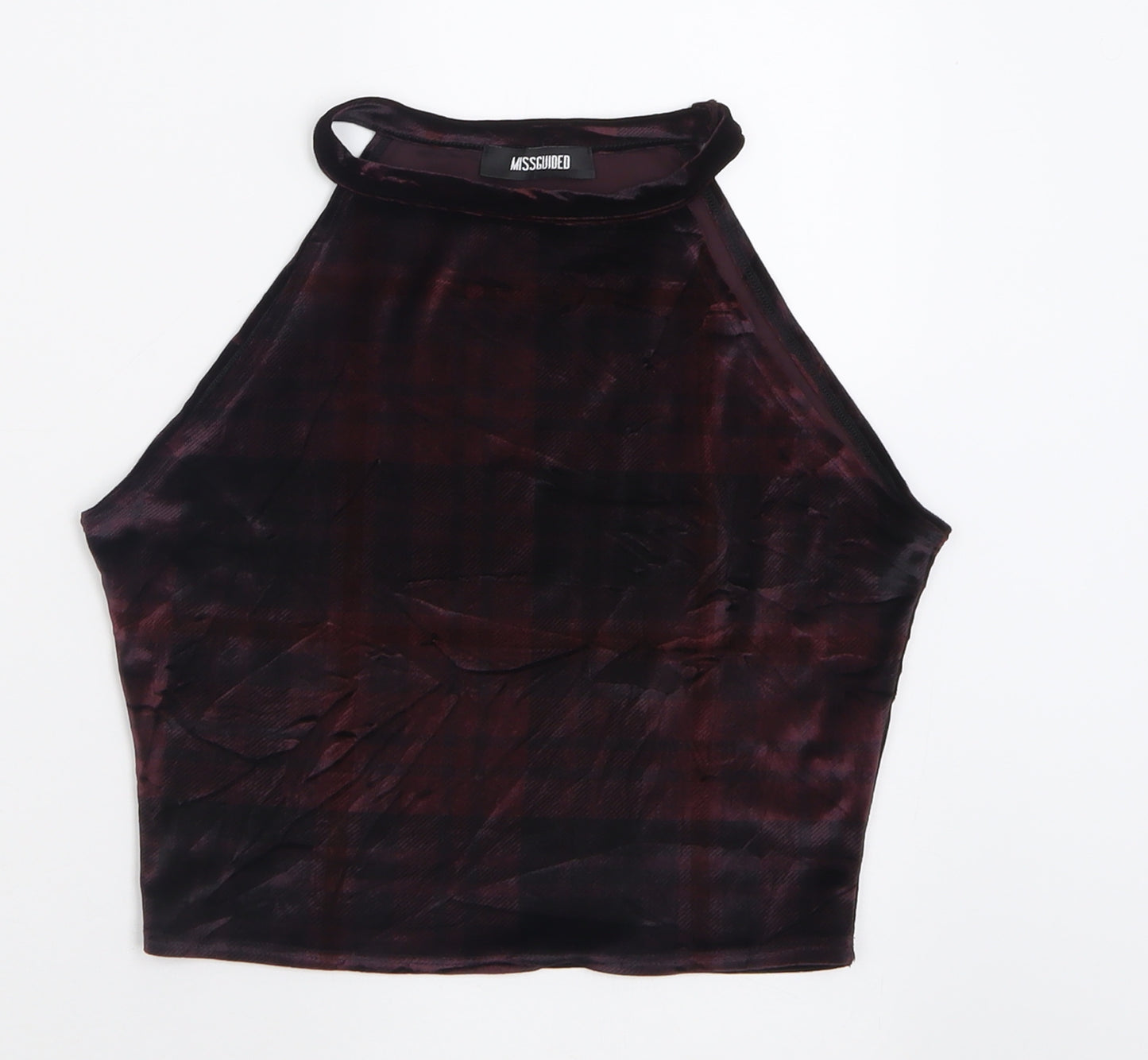 Missguided Womens Red Check Polyester Cropped Tank Size 10 Halter