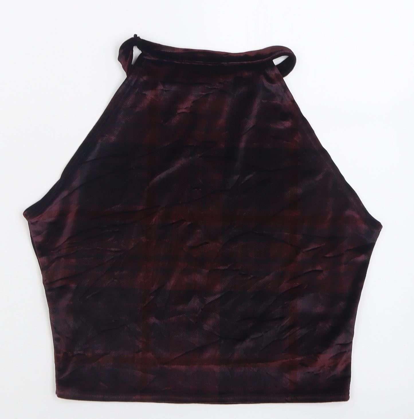Missguided Womens Red Check Polyester Cropped Tank Size 10 Halter