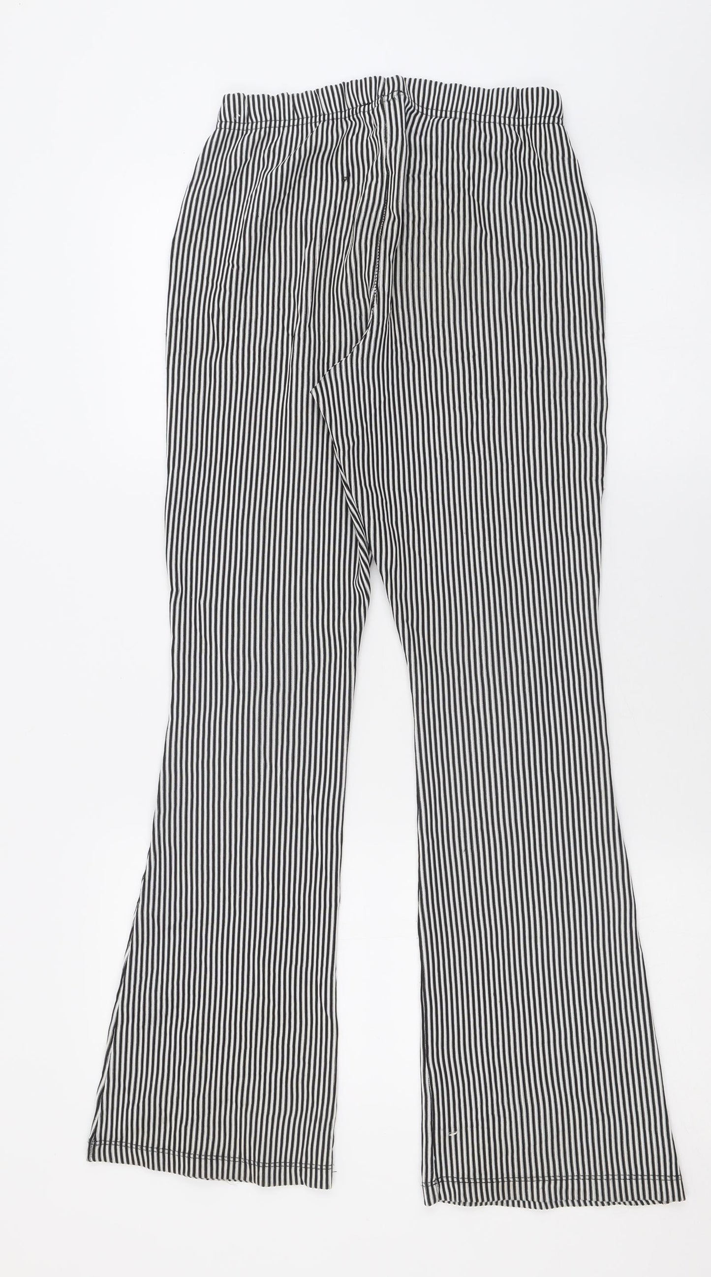 Topshop Womens White Striped Polyester Trousers  Size 10 L30 in Regular