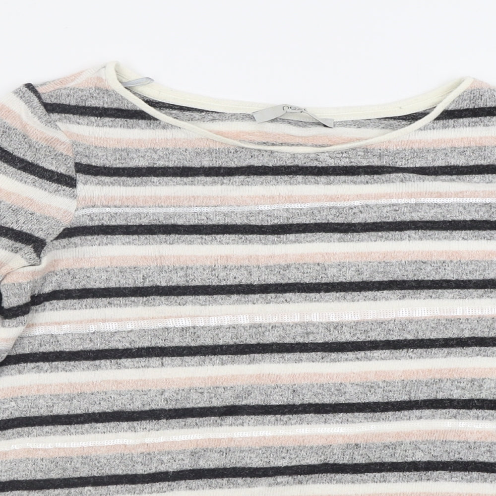 NEXT Womens Grey Crew Neck Striped Viscose Pullover Jumper Size 8