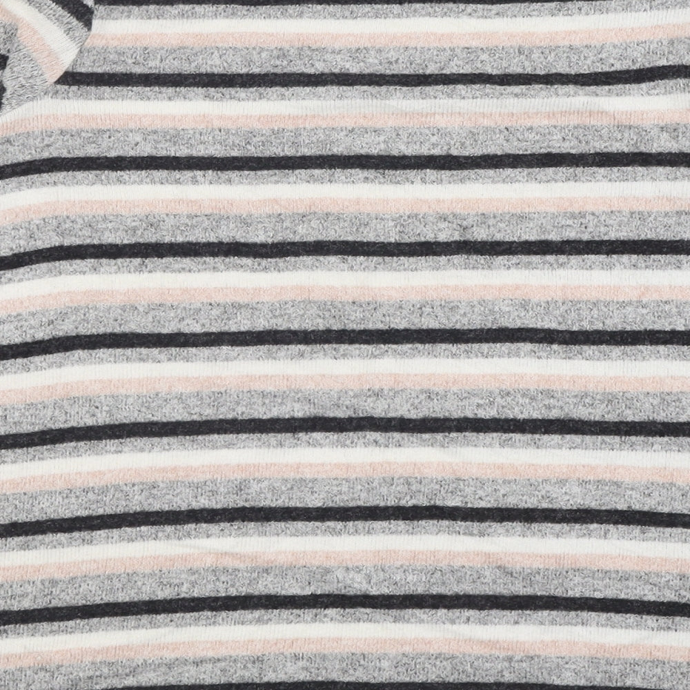 NEXT Womens Grey Crew Neck Striped Viscose Pullover Jumper Size 8