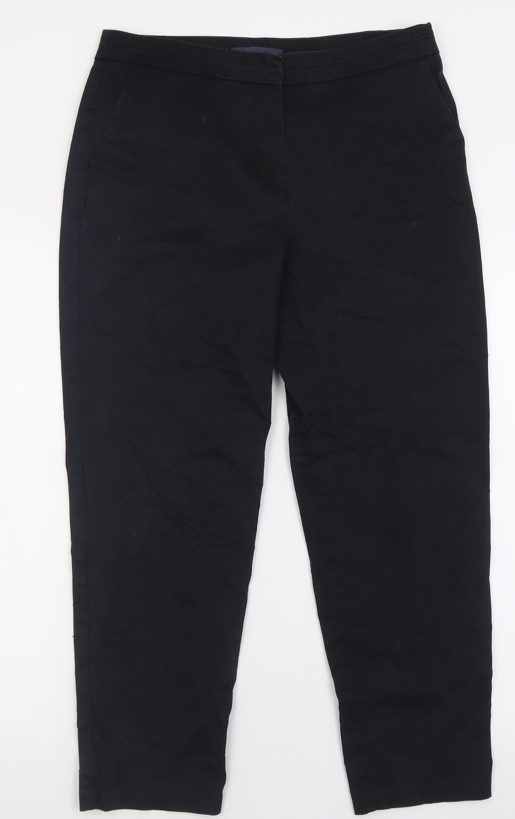 Marks and Spencer Womens Black  Cotton Cropped Trousers Size 12 L25 in Regular Hook & Eye