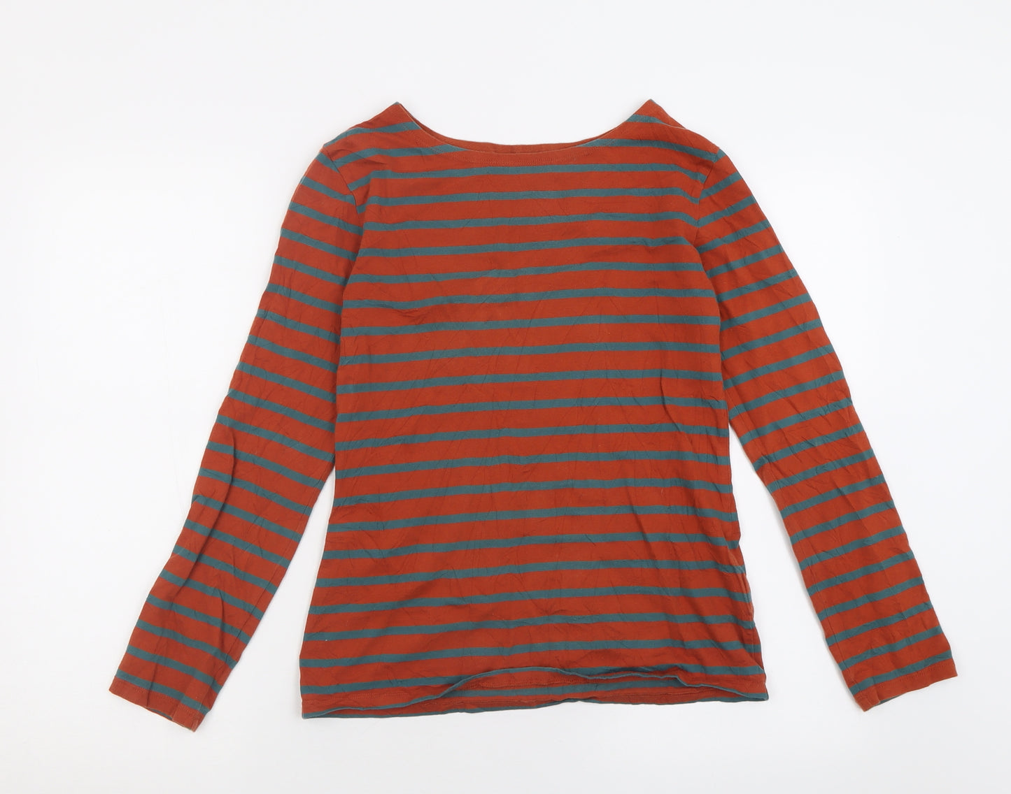 Seasalt Womens Orange Striped Cotton Basic T-Shirt Size 8 Boat Neck
