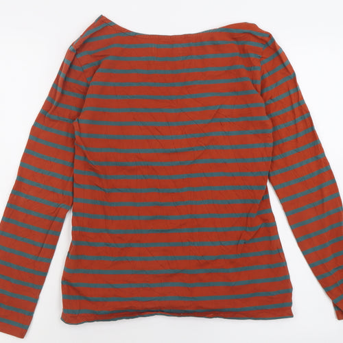Seasalt Womens Orange Striped Cotton Basic T-Shirt Size 8 Boat Neck